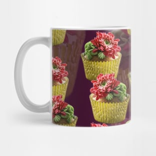 Succulent Buttercream Cupcakes Pattern on Burgundy Background Mug